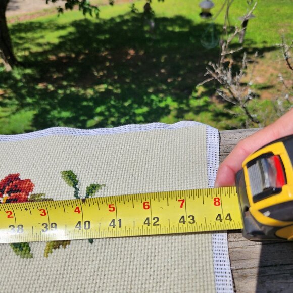 Vintage Hand-Stitched Floral Cross Stitch Runner 42" X 7" - Picture 2 of 15